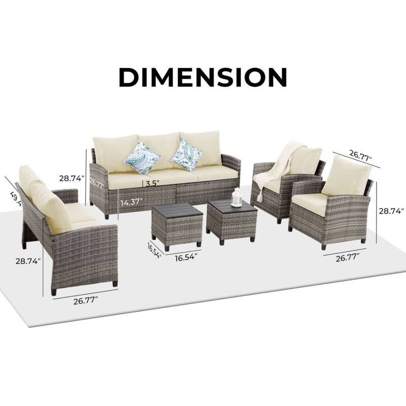 6pcs Wicker Patio Conversation Set Seating Loveseat Sofa with Ottomans