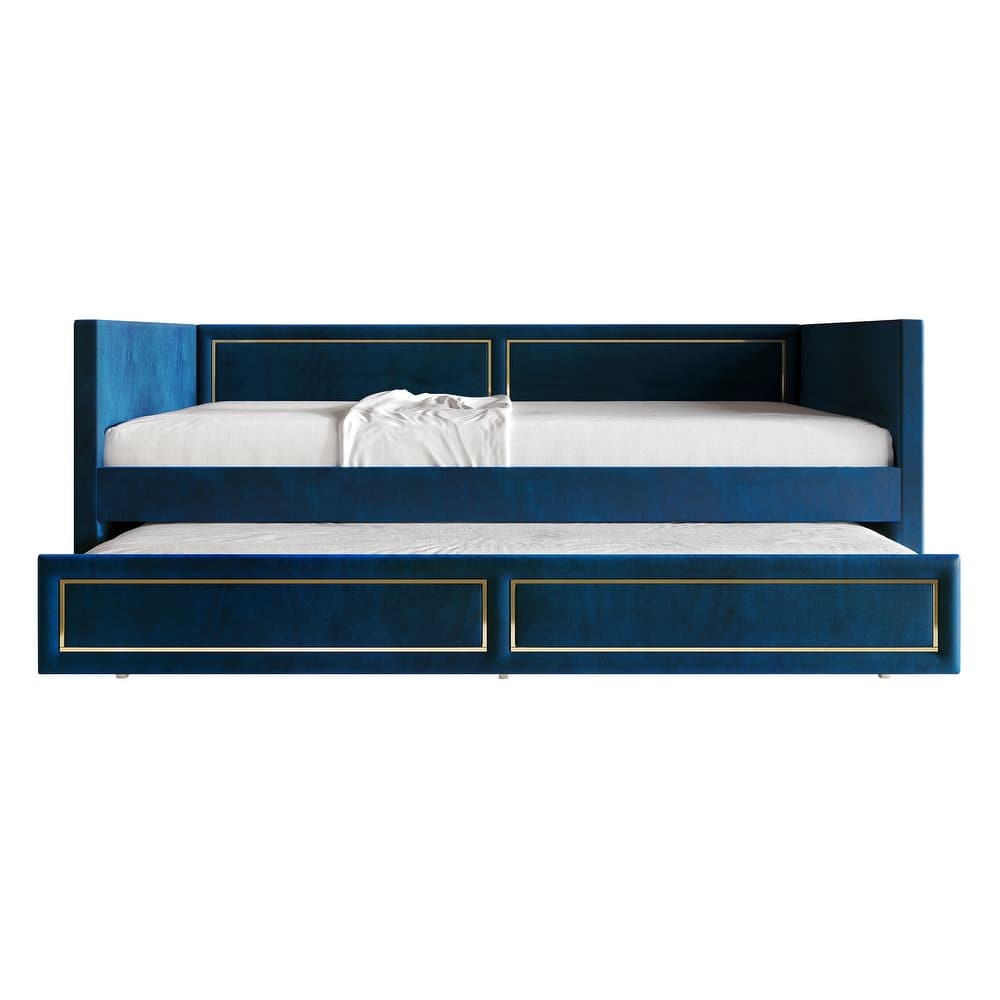 CraftPorch Deluxe Velvet Upholstered Twin Size Daybed with Trundle