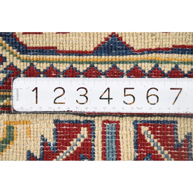 Geometric Red Kazak Foyer Rug Hand-Knotted Wool Carpet - 2'8" x 4'1"