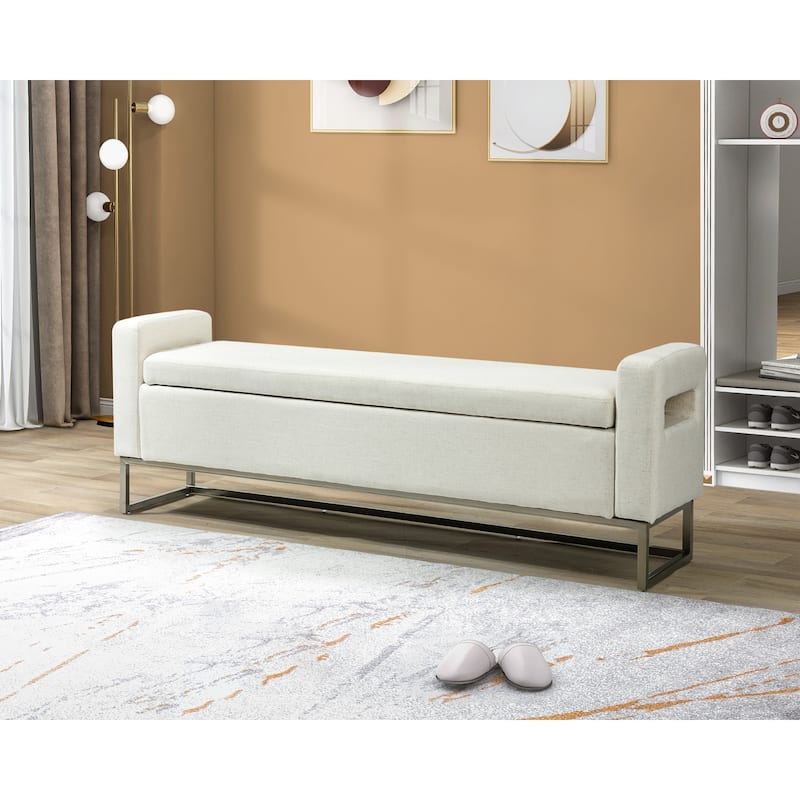 Diana Modern Upholstered Filp-Top Storage Bench with Sturdy Metal Legs - LINEN