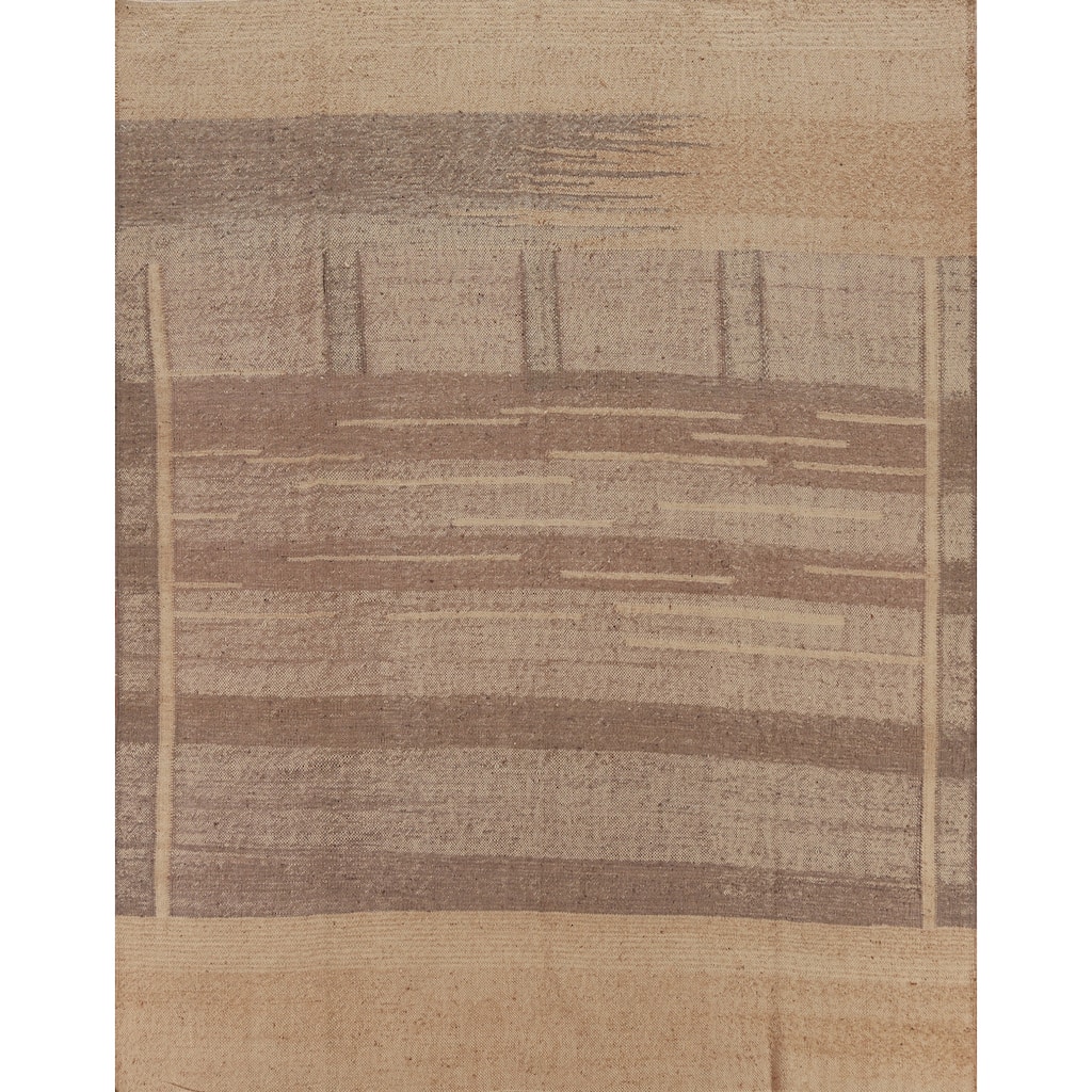 Hand Woven Oriental 100% Jute Carpet Modern Stripe Brown Kilim Area Rug - 9' 9'' X 8' 7''