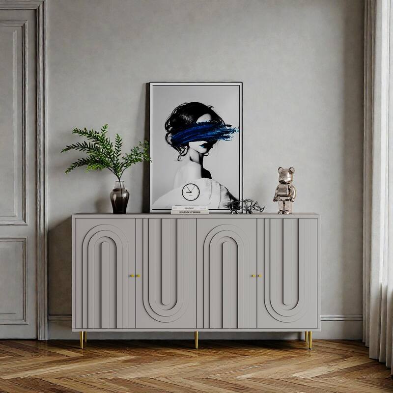 Modern Lacquered 4-Door Sideboard Buffet Cabinet with Adjustable Shelves, Wooden Storage Cabinet for Living Room