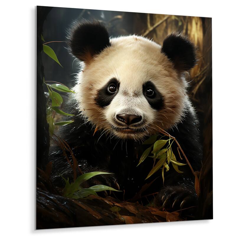 Designart "Pandas Play III" Panda Animal Metal Wall Art - White Metal Wall Décor Modern Metal Art Work
