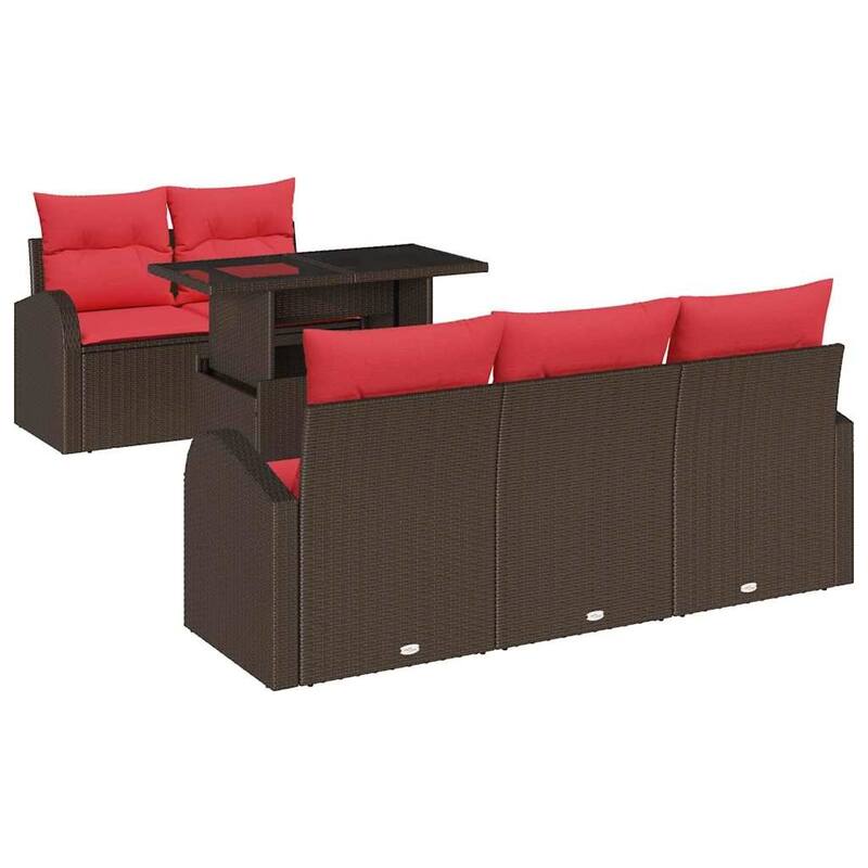 vidaXL 6 Garden Sofa Set with Cushions Black/Brown/Grey Poly Rattan - 70.5 x 24.4 x 27.2