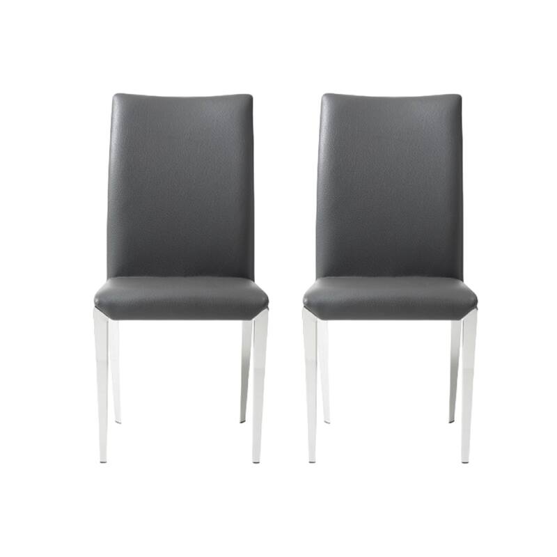 Set of Two Dark Gray And Silver Upholstered Faux Leather Dining Side Chairs