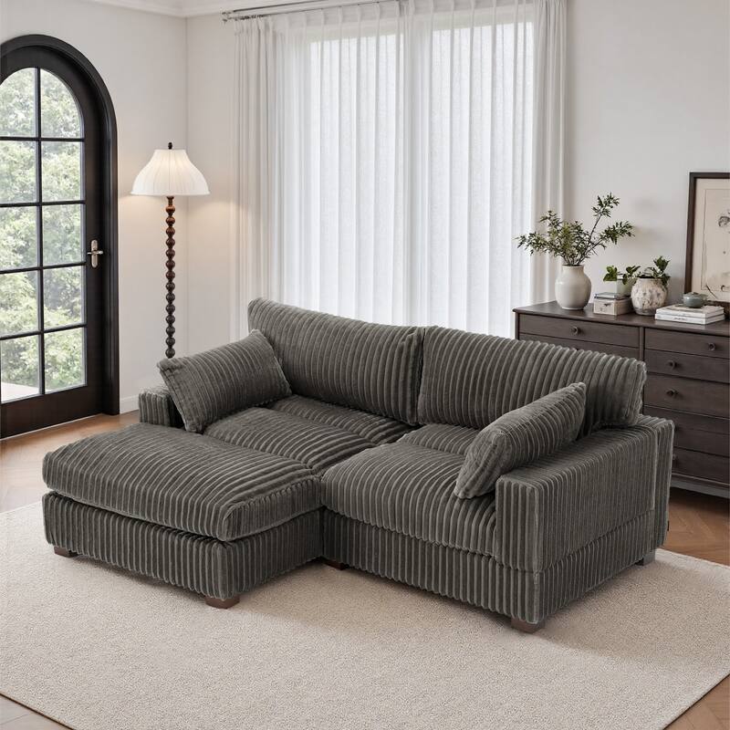 Oversized Plush Modular Sectional Sofa Set L Shaped Couch - 2-piece/Light Brown - Left Facing