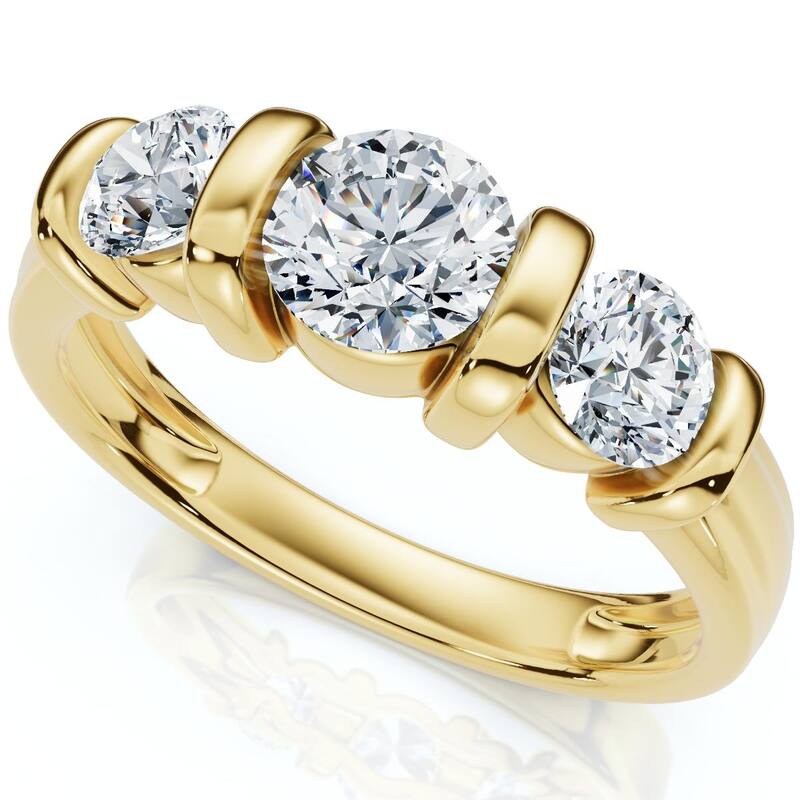 Bliss Diamond 1ct 3-Stone Bar Set Engagement Ring Lab Grown - 8 - Yellow