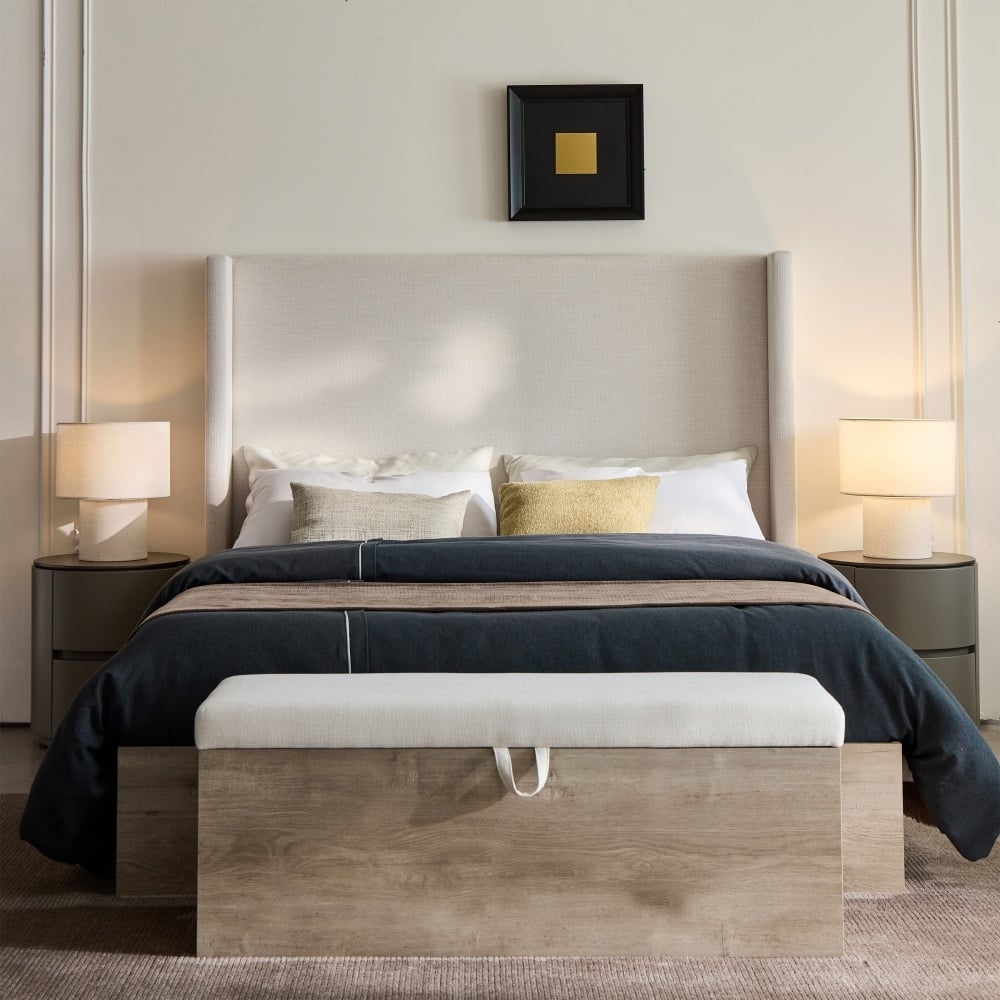 Rustic Queen Size Upholstered Wingback Bed with 54" High Headboard