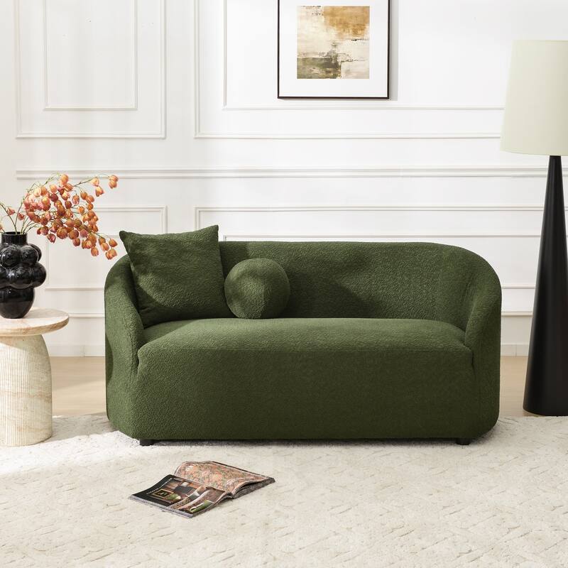 KINWELL 68" W Upholstered Sherpa Boucle Loveseat with 2 Pillows - 2-Seater