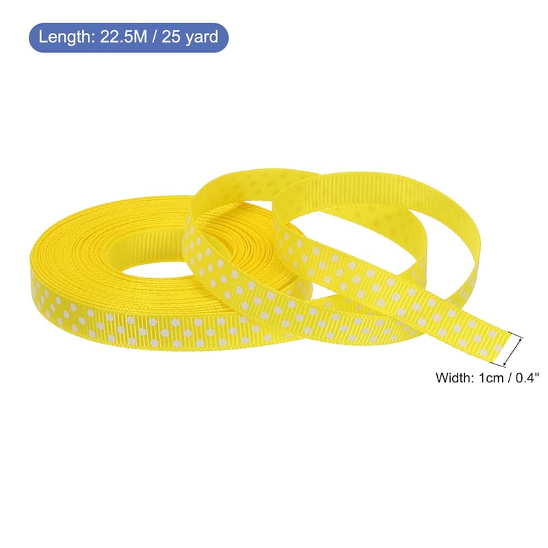 Grosgrain Ribbons with White Dots Ribbon Bow Decoration - Yellow - 25 Yardx0.4 Inch