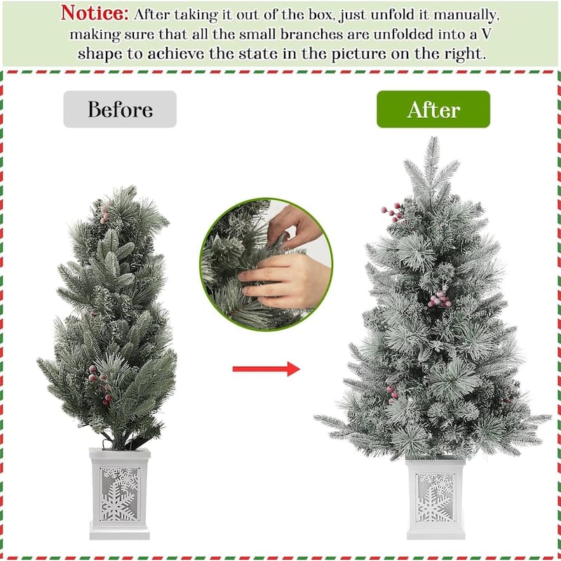 3 Ft Pre-Lit Christmas Tree, Artificial Christmas Trees with Base, Xmas Trees with 78 LED Lights