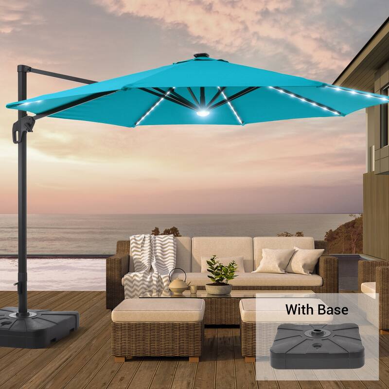 LIVOOSUN 11FT Huge Patio LED offset umbrella Cantilever Umbrella