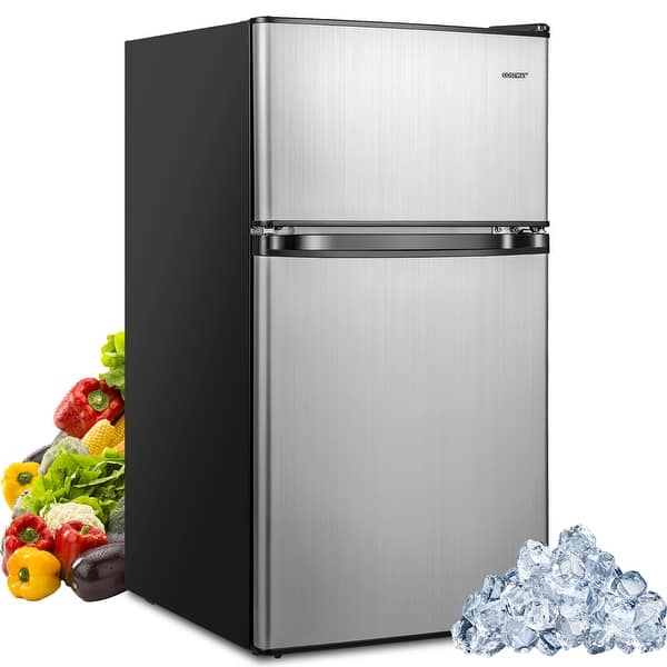 slide 2 of 10, Costway 3.2 Cu.Ft Mini Refrigerator with Freezer Compact Fridge with - See Details Black + Silver - See Details