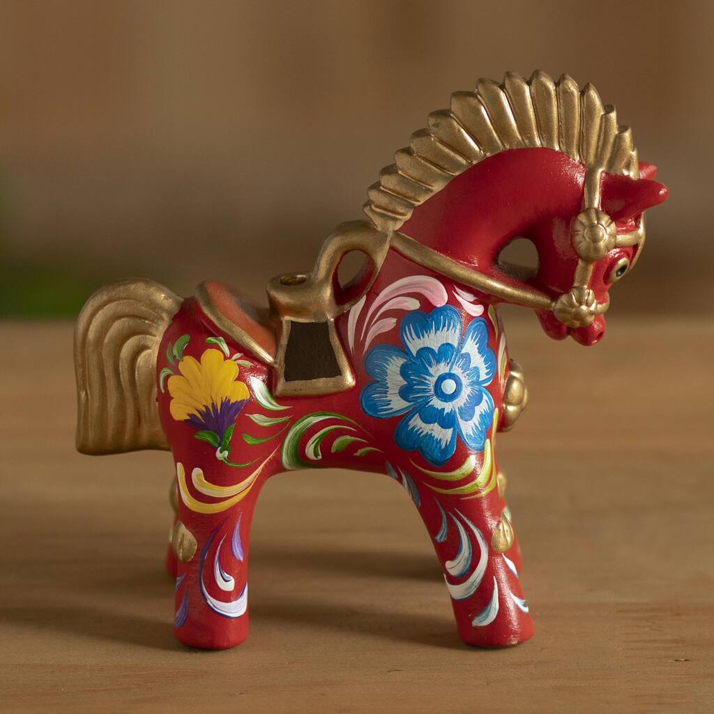 Novica Handmade Red Pucara Horse Ceramic Figurine