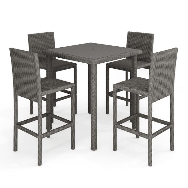 slide 2 of 10, Martha Stewart 5-Piece Outdoor Rattan Wicker Patio Set with 4 Bar Stools, Bar Height Table - 19"W x 22.5"D x 46"H Gray