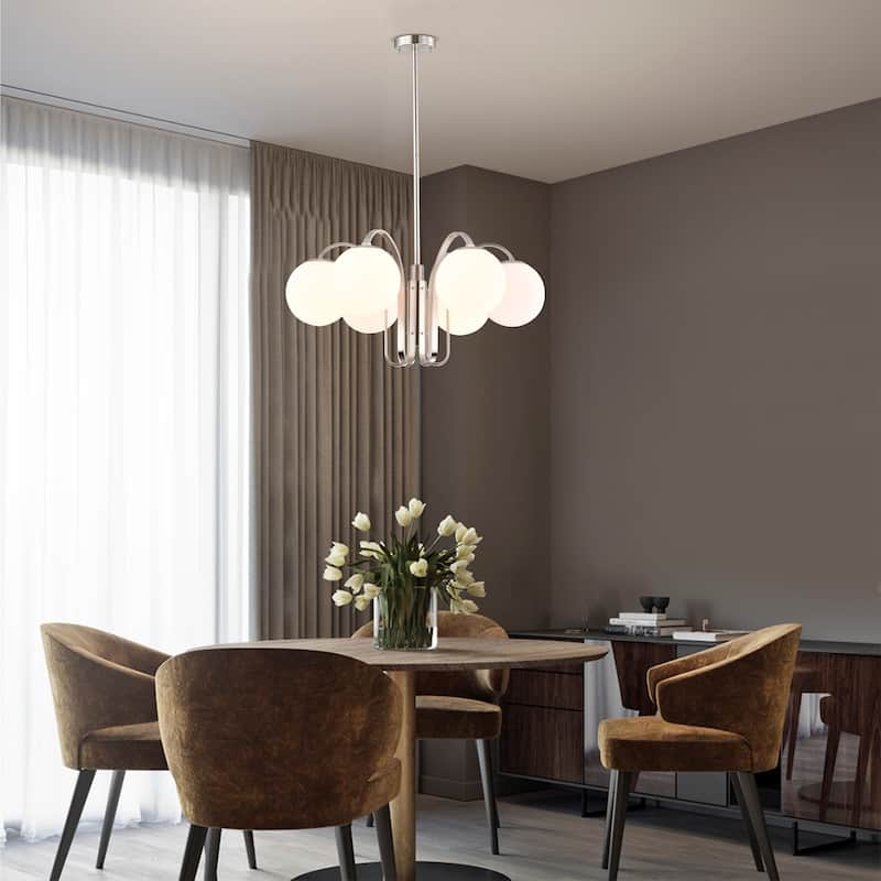 Aran 28 Inch Globe Opaque Glass Chandelier 6 Light