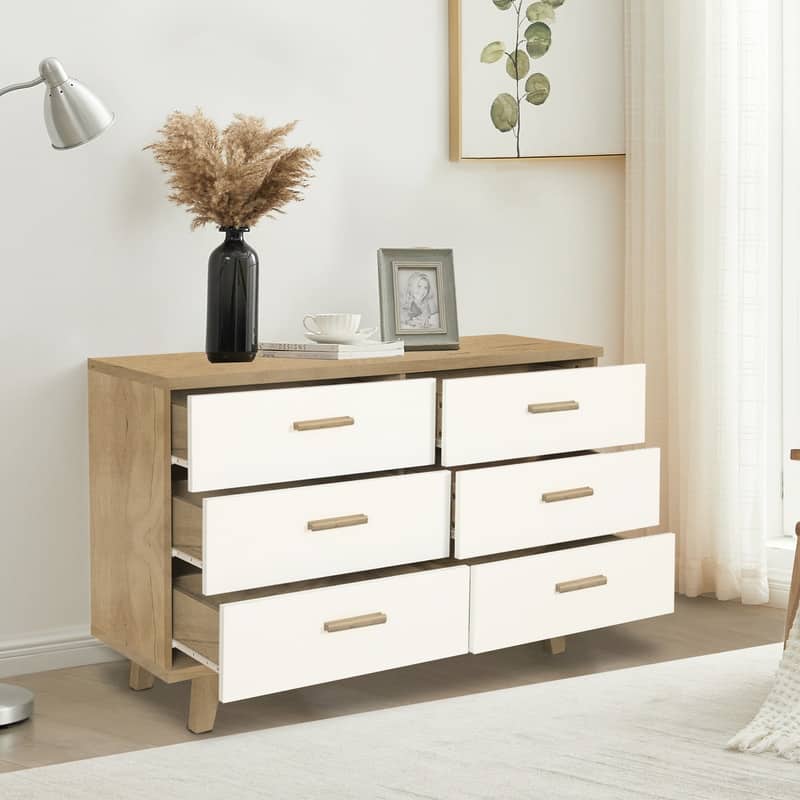 Rosewood/ White Wood 6-Drawer Double Dresser Storage Cabinet Organizer
