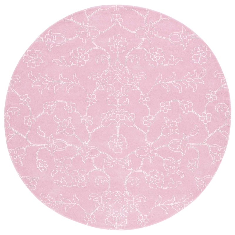 SAFAVIEH Handmade Fifth Avenue Timmie Floral New Zealand Wool - 7' x 7' Round - Pink/Ivory