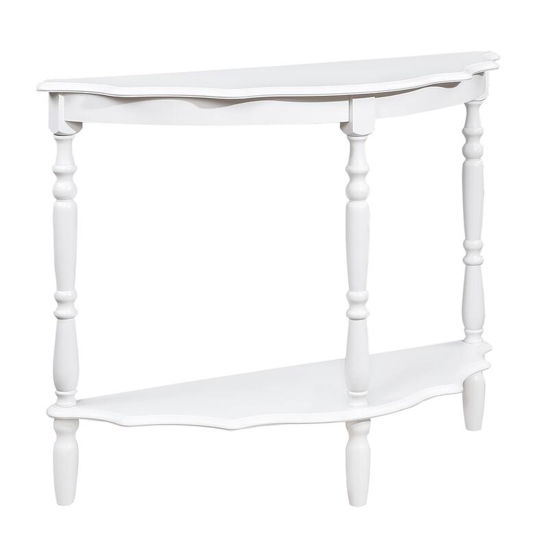 42" Wood Circular Curved Console Table with Open Shelf and Legs