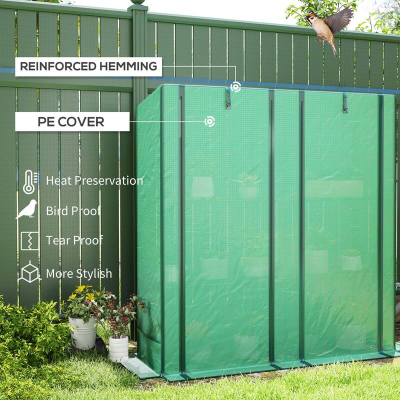 Outsunny 3 Tire Lean-to Greenhouse, Portable Small Greenhouse with PE Cover,Green