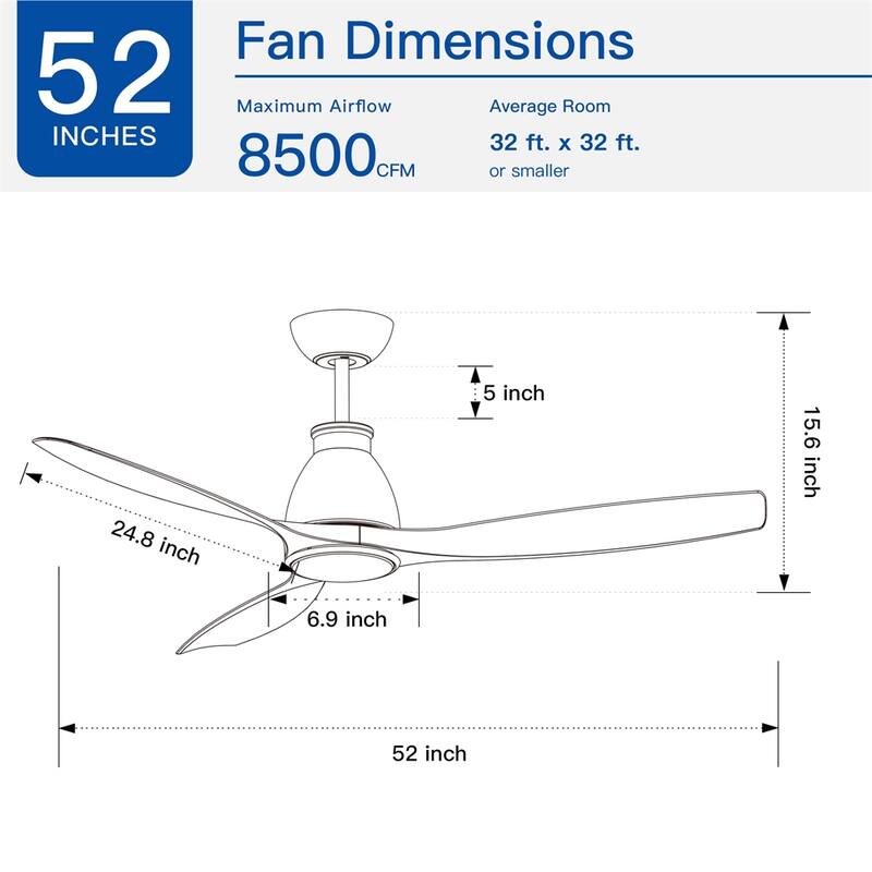 52" Indoor Ceiling Fan with Intergrated LED,Wood Grain Blade