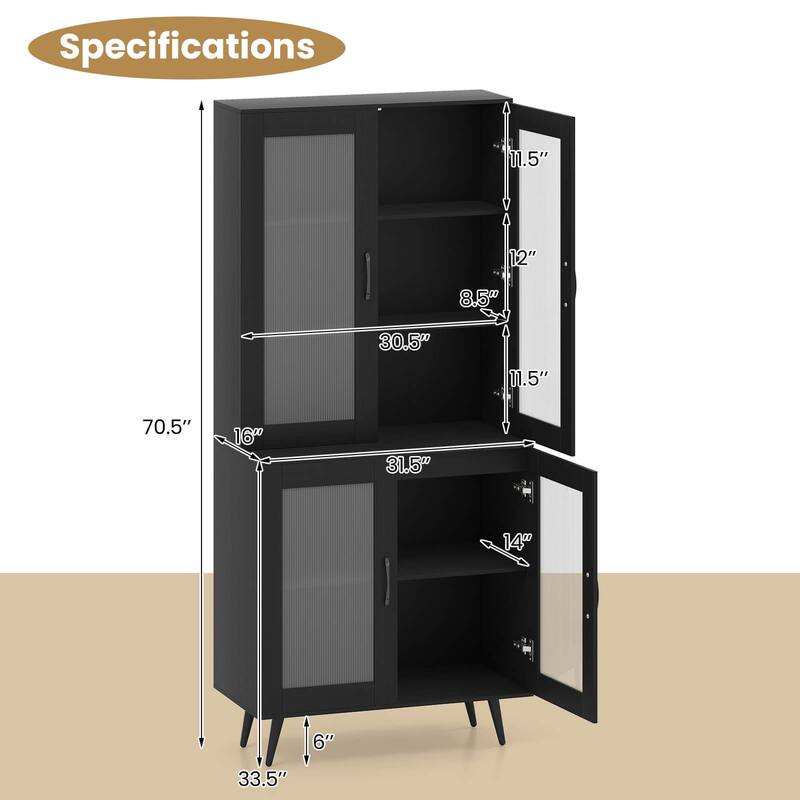 Costway Kitchen Pantry Cabinet with Translucent Fluted Doors & - See Details