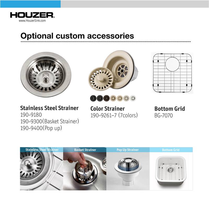 Houzer PTB-1919-C Platus 18-7/8" Undermount Single Basin Fireclay Bar