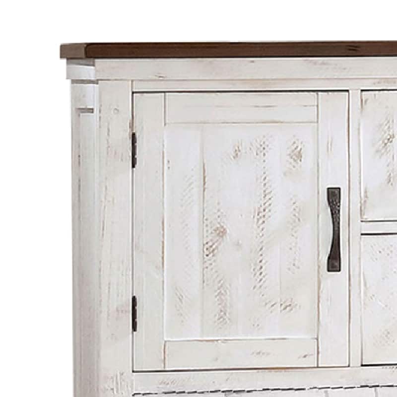 Chest with Plank Design 4 Drawers and Contrasting Top, White and Brown
