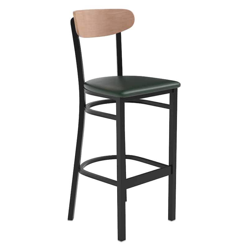 Commercial Metal Barstool with Wood Seat and Boomerang Back