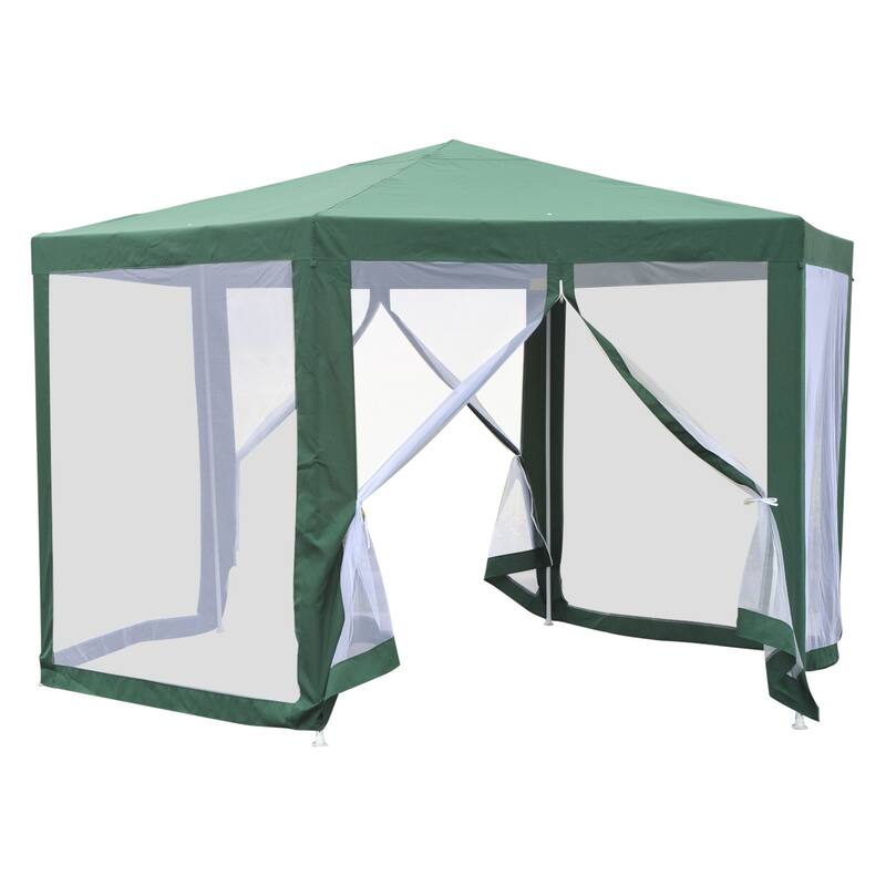 Outsunny 13x13FT Hexagon Gazebo Party Tent with Mesh Screen for Garden Backyard, Green