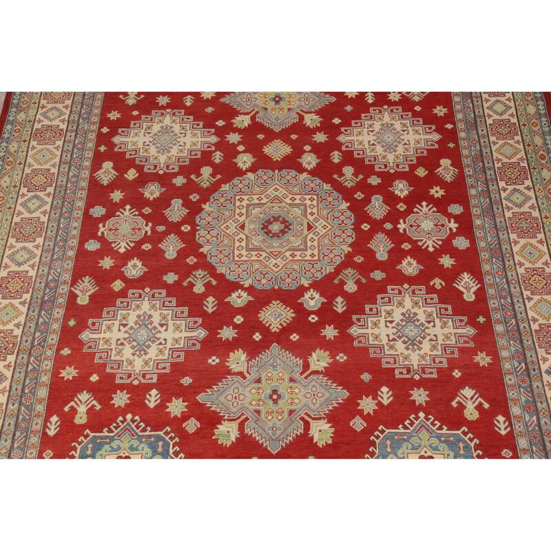 Hand Knotted Oriental 100% Wool Carpet Traditional Geometric Red Kazak Area Rug - 13' 11'' X 9' 6''