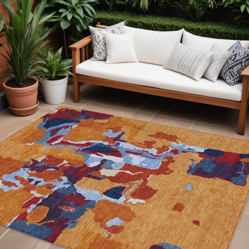 HomeRoots Abstract Transitional Rectangle Outdoor Rug - 8' X 10'