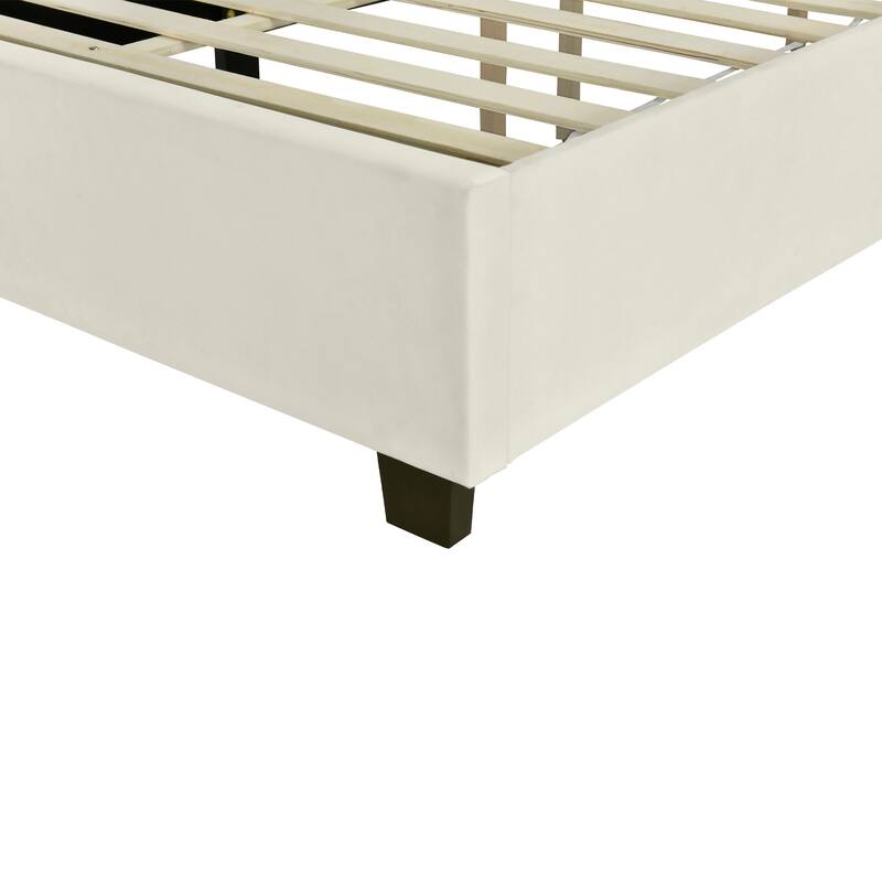 Modern Velvet Upholstered Platform Bed with Large Headboard