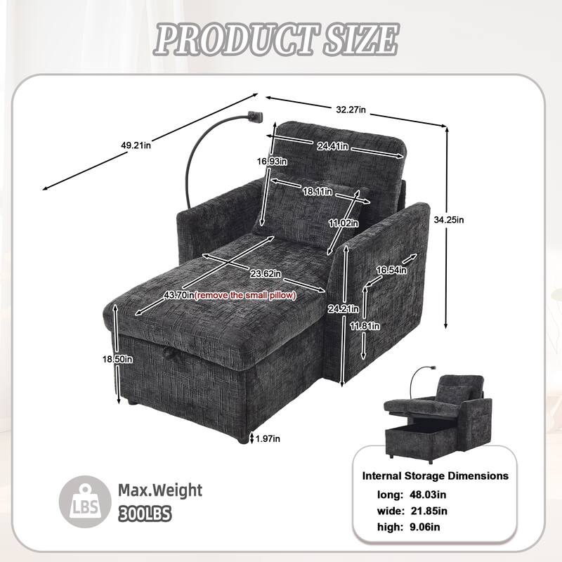 Multifunctional Lazy Person Sofa Recliner,Storage Backrest With Cell Phone Bracket Chenille Single Leisure Chair
