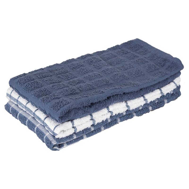 RITZ Cotton Terry Check Kitchen Towels (Set of 3) - Federal Blue