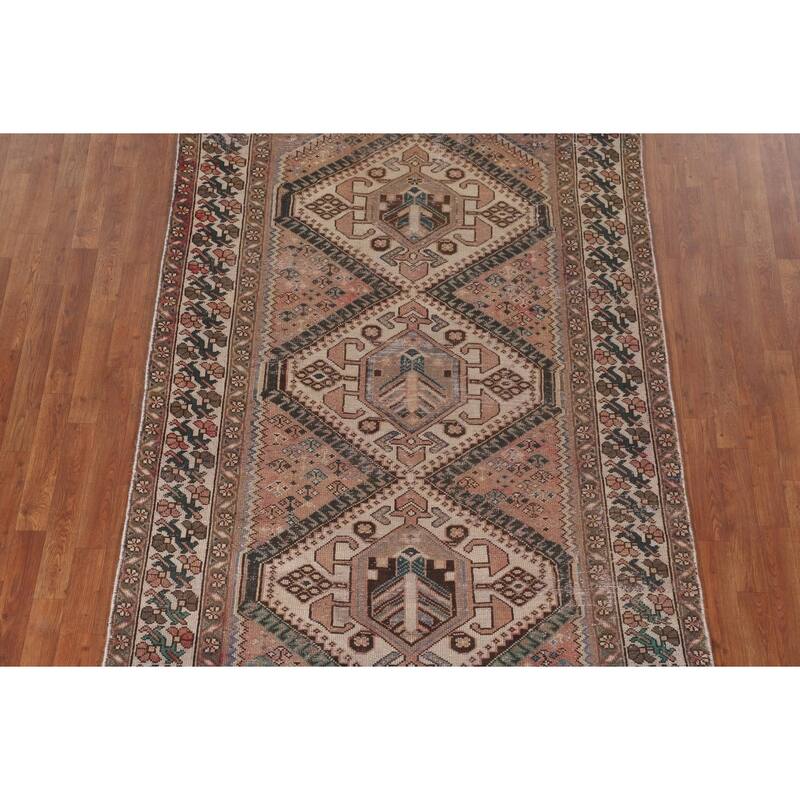 Tribal Distressed Bakhtiari Persian Antique Rug Handmade Wool Carpet - 5'2" x 9'11"