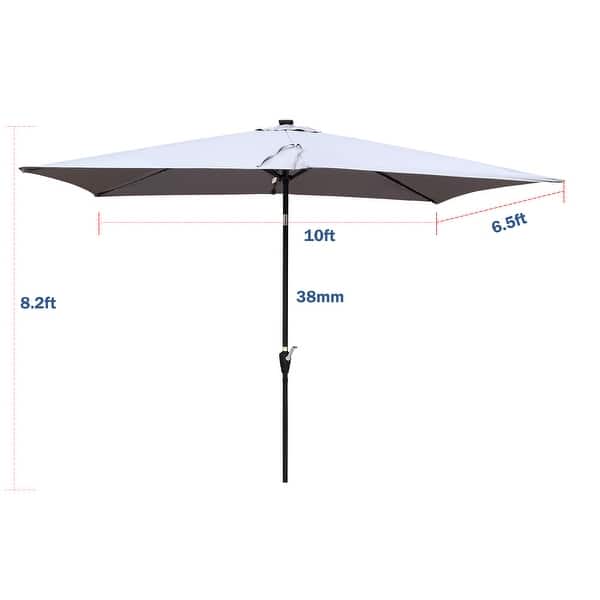 dimension image slide 3 of 4, 10x6.5Ft,Rectangular Patio Solar LED Lighted Outdoor Umbrellas with Crank and Push Button Tilt for Garden Backyard Pool