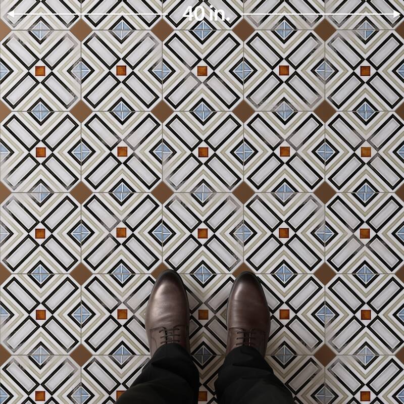 Merola Tile Vaudeville Octagon Deco Ritter with Taco Marron 7-7/8" x 7-7/8" Porcelain Floor and Wall Tile