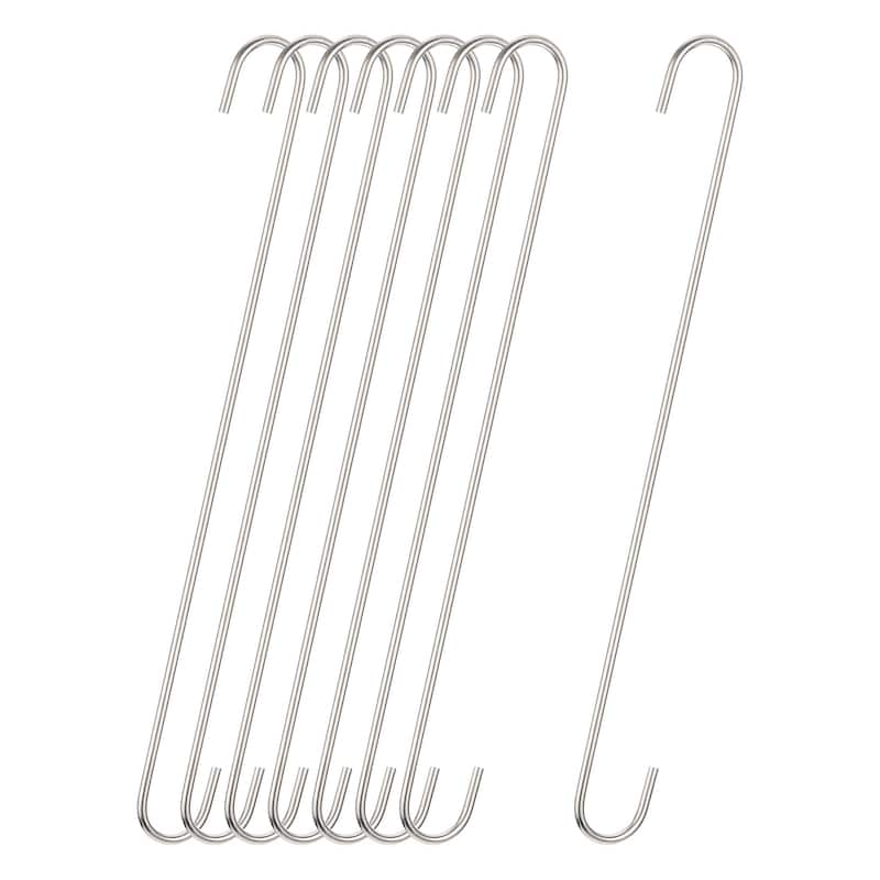 S Hanging Hooks, 16"(400mm) Extra Long Steel Hanger, Matt Silver, 8Pcs - Silver