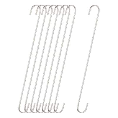 S Hanging Hooks, 16"(400mm) Extra Long Steel Hanger, Matt Silver, 8Pcs - Silver