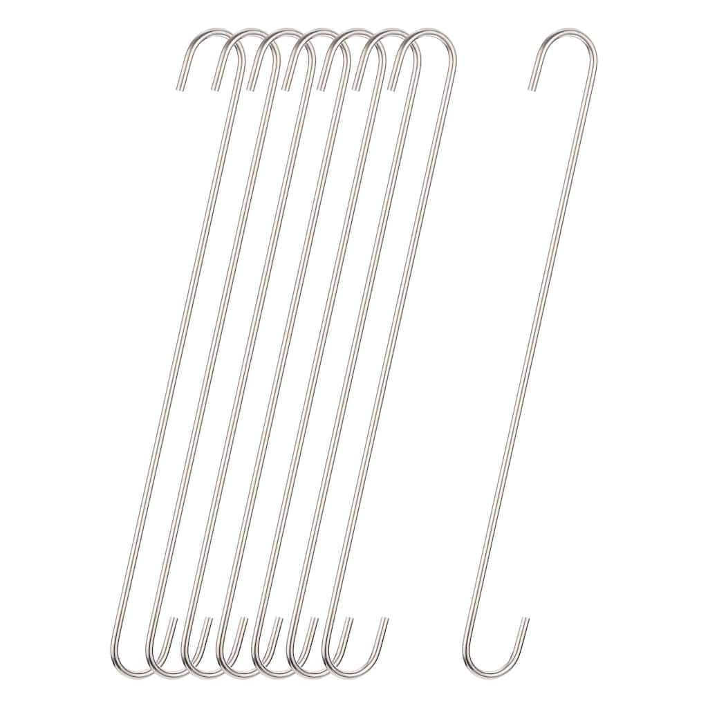 S Hanging Hooks, 16"(400mm) Extra Long Steel Hanger, Matt Silver, 8Pcs - Silver