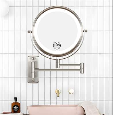 3 Color Lighted Magnifying Mirror 10X Wall Mounted Makeup Mirror 8 In