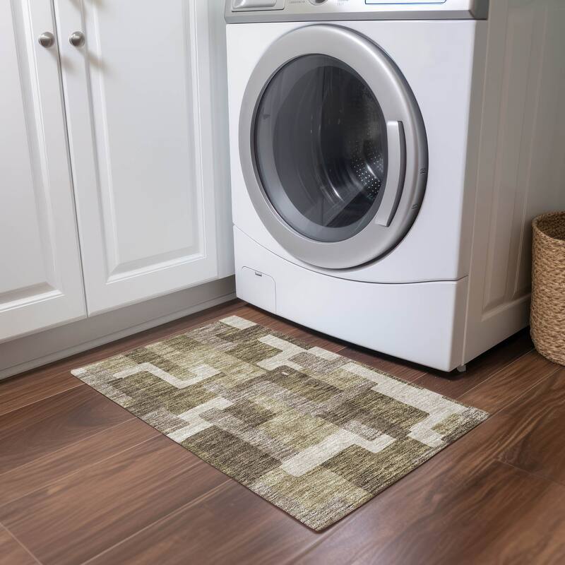 Machine Washable Indoor/ Outdoor Chantille Modern Blocks Rug