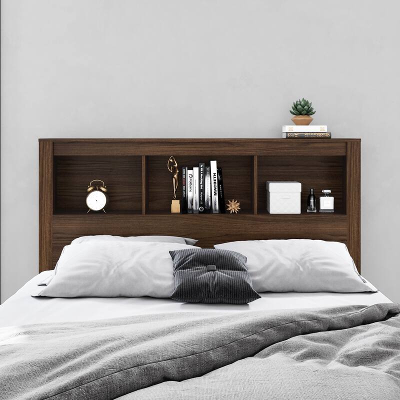 Polifurniture Madison Modern Bookshelf Headboard - Dark Brown - Queen