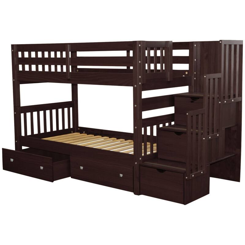 Taylor & Olive Trillium Twin over Twin Stairway Bunk Bed, 2 Drawers