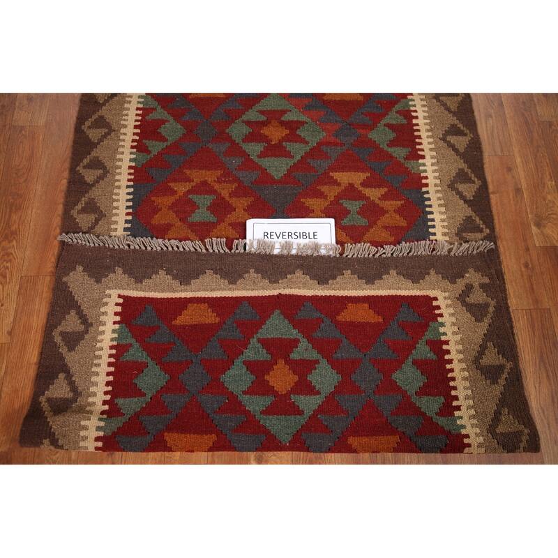 Reversible Kilim Rug Hand-woven Oriental Wool Foyer Carpet - 3'3" x 4'10"