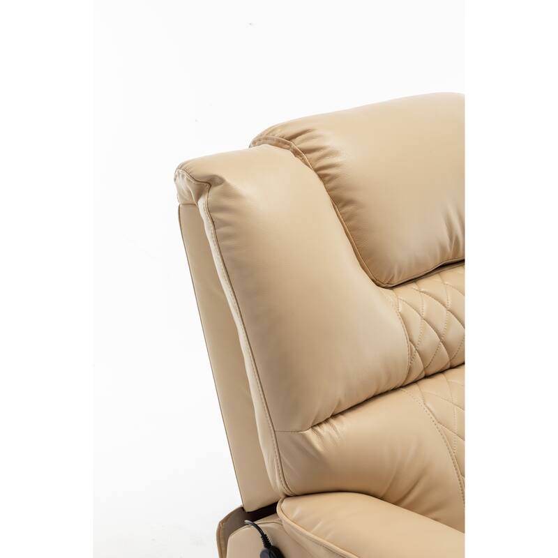 Beige Oversized Electric Recliner featuring OKIN Motor, 180° Lay Flat Lift, Extra-Wide Seat, and Storage Pockets
