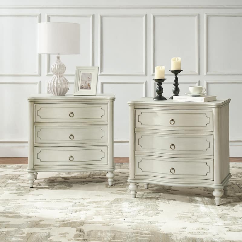 Alois Traditional 3-Drawer Nightstand with Solid Wood Spindle Legs Set of 2 by HULALA HOME - White