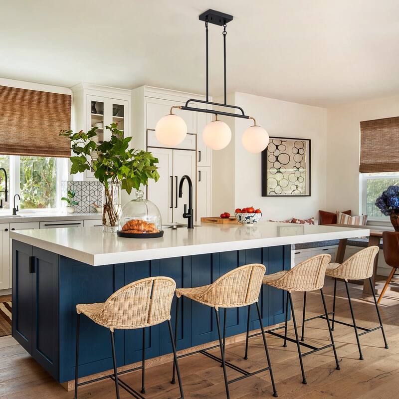 3 - Lights Modern Linear Globe Chandelier Kitchen Island Pendant Light - W33.9"