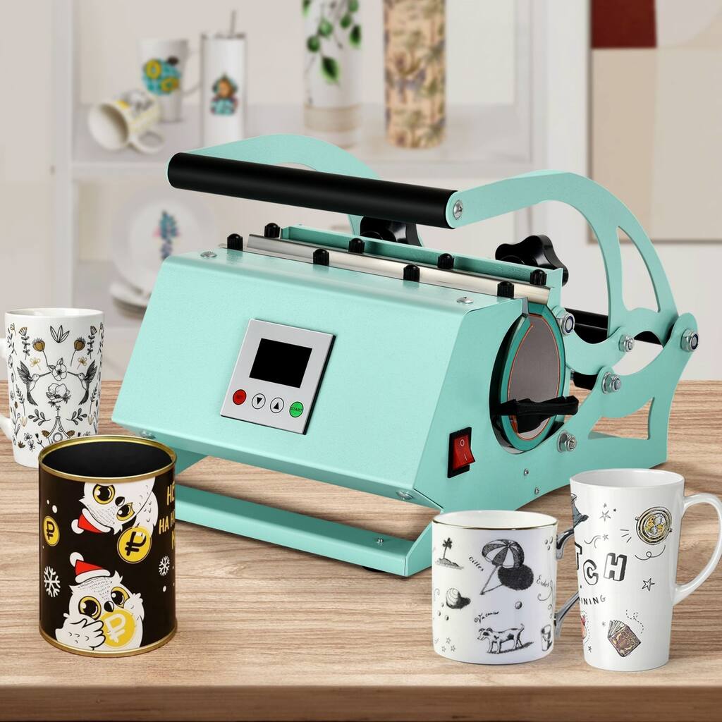 Coffee Cup DIY Tumbler Heat Press Machine with Heat Resistant Gloves and Heat Transfer Paper